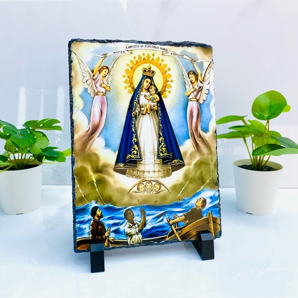 Our Lady of Charity a photo plaque, Natural Stone Frame - Picture 1 of 8